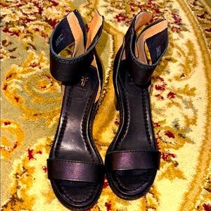 Frye Black Heeled Sandals with Ankle Strap